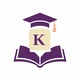 The Kiddo School logo: a graduation cap over a golden K tile and an open book